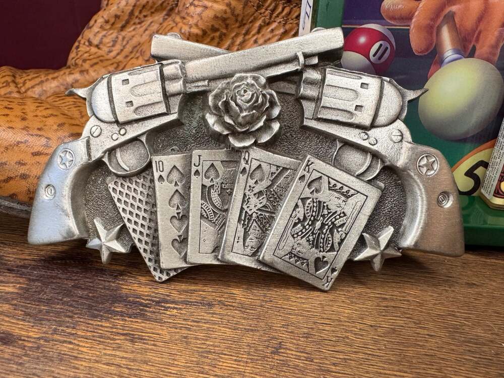 Great American Products Vintage 2003 Western Pistol and Poker Belt Buckle